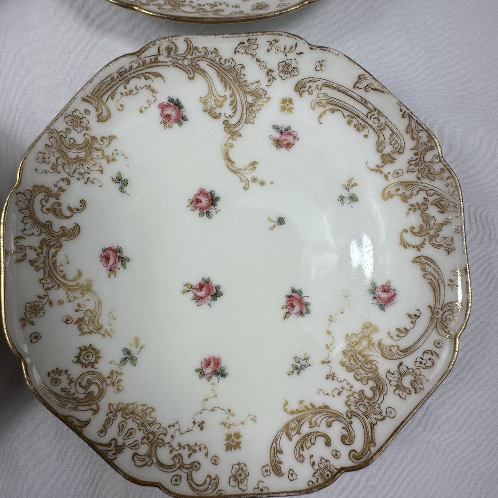 4 Antique Haviland Limoges Rose & Gold Bread Plates 6.25" Grandmillenial Shabby - Picture 4 of 16